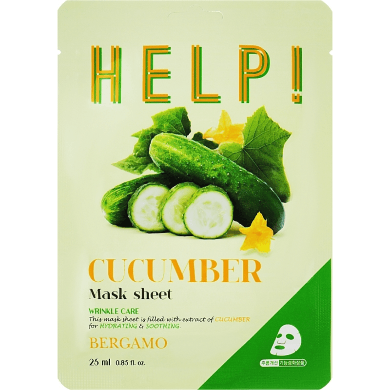 BERGAMO Help lakštinė veido kaukė su agurkais, 25 ml